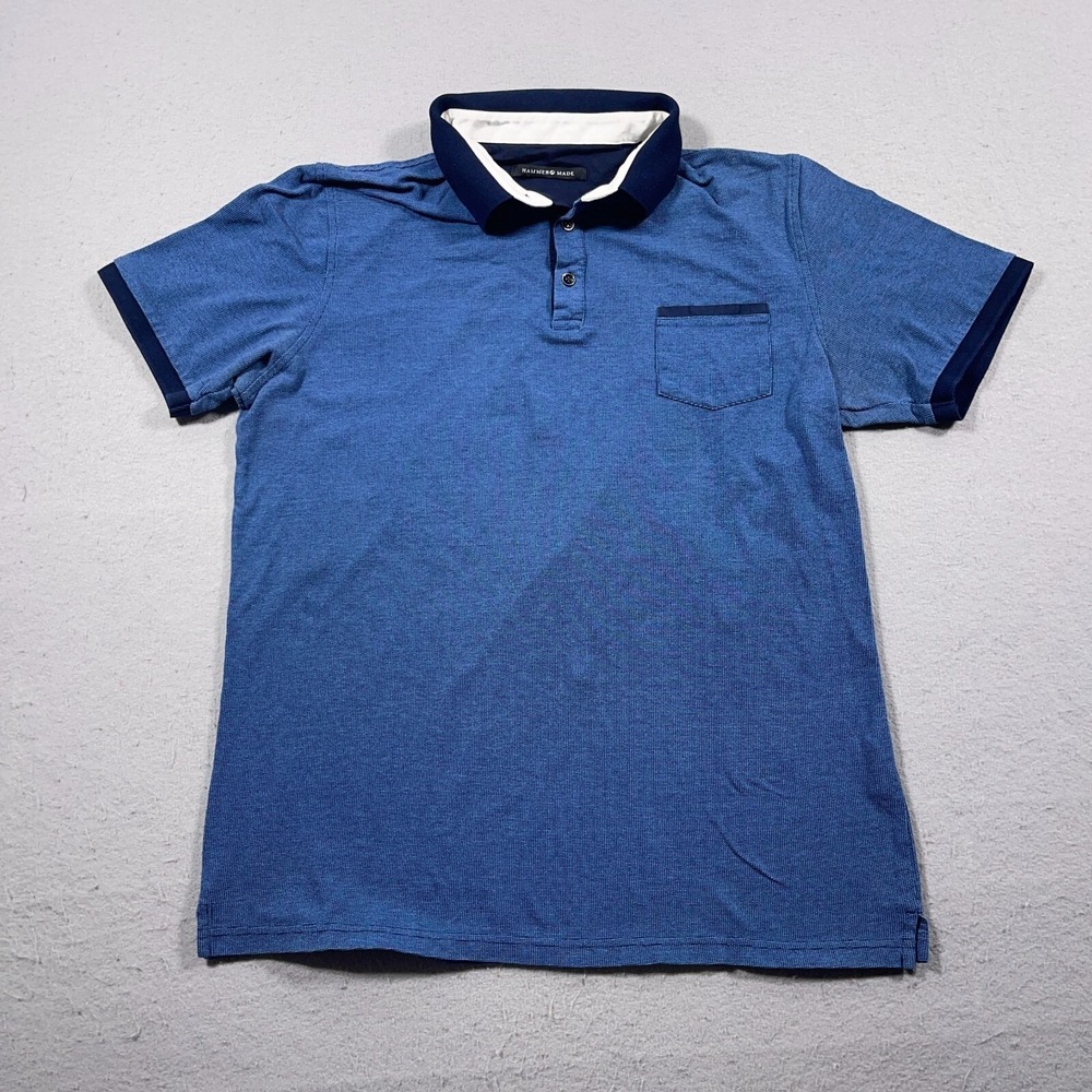 Hammer Made Polo Shirt Men Medium Blue Preppy‎ Casual Summer Short Sleeve